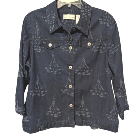 Alfred Dunner size 12 women's denim button down with sailboat - Picture 1 of 5